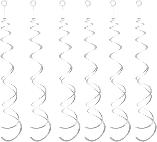 30 Pieces Silver Party Swirl Decorations Foil Swirl Hanging Decoration Plastic Streamer for Ceiling, Whirls Decorations for Birthday Wedding Anniversary Party Decorations