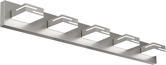 LED Modern Bathroom Vanity Light Fixtures, 5-Light 34-inch Dimmable Brushed Nickel Vanity Lights for Bathroom Lighting Fixtures Over Mirror, with 350° Rotatable Acrylic Heads (Cool White 6000K)