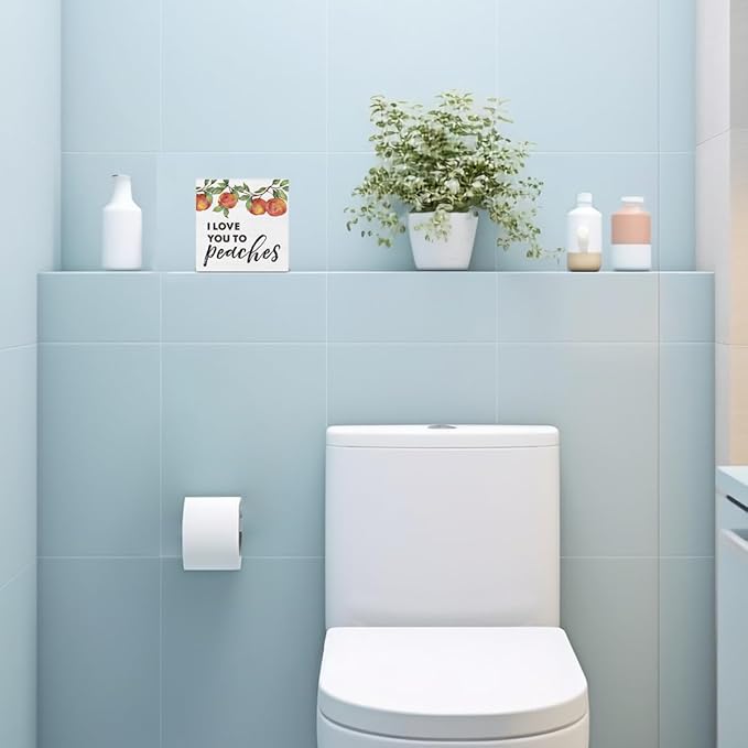 I Love You to Peaches Wooden Box Sign Peach Bathroom Decor, Peachy Love Quote Wood Sign for Farmhouse Home Bathroom Kitchen Desk Shelf Table Decorations 5 X 5 Inch