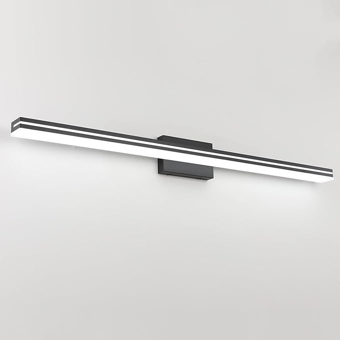 SineRise 48-Inch LED Modern Bathroom Vanity Light Bar, Matte Black Modern Acrylic Bathroom Wall Lighting Fixtures Over Mirror (Cool White 6000K)
