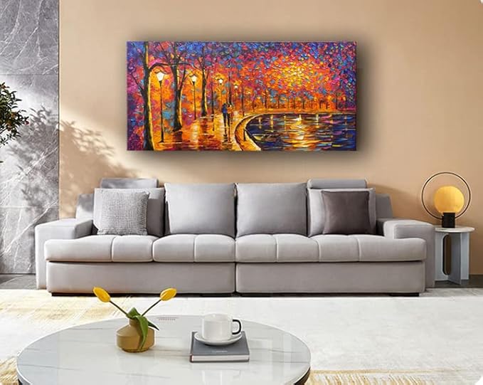 Tyed Art- Contemporary Art Landscape impressionist Oil Painting On Canvas Abstract Textured Tree artwork Painting Home Office Decorations Canvas Wall Art Painting Ready to hang 24x48inch