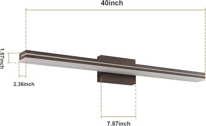 SineRise LED Modern Bathroom Vanity Light Fixtures (40-Inch, 3000K/4000K/6000K, Dimmable), Brown Wood Painted Modern Acrylic Bathroom Wall Lighting Fixtures Over Mirror