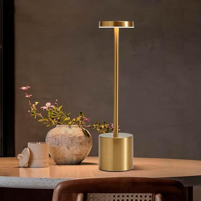 2 Pack LED Cordless Table Lamp, Portable 5000mAh Rechargeable Bedside Lamp, Touch Control Outdoor Table Lamps, 3 Color Dimmable Battery Operated Lamps for Restaurant/ Patio/ Bedroom/ Outdoor - Gold
