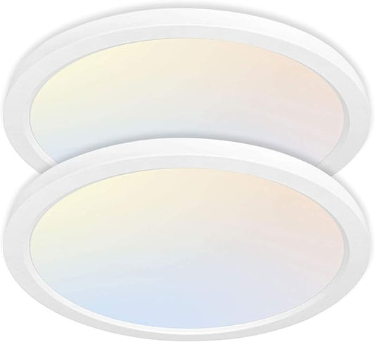 hykolity 2 Pack 12 Inch Selectable CCT LED Round Flat Panel Light, 24W 3000K/4000K/5000K, Edge-Lit Flush Mount Ceiling Light Fixture for Kitchen, Bedroom, Laundry and Closet Room,White