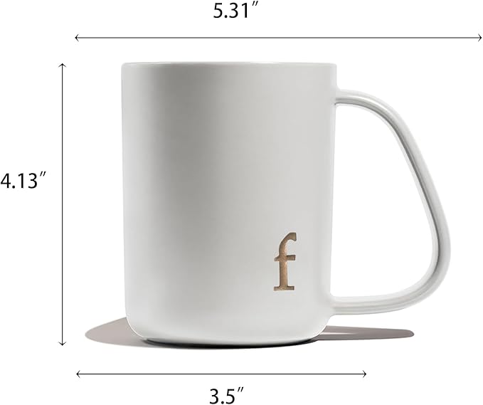 COLLECTIVE HOME - Ergonomic Handle Ceramic Mug, 15 oz Personalized Coffee Cup with Golden Initial, Microwave & Dishwasher Safe, Elegant Monogram Tea Mug in Gift Box for Home & Office (White-f)