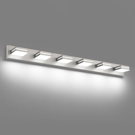 SineRise LED Modern Bathroom Vanity Light Fixtures (6-Light, 48-Inch), Brushed Nickel Modern Acrylic Bathroom Wall Lighting Fixtures Over Mirror (Cool White 6000K)
