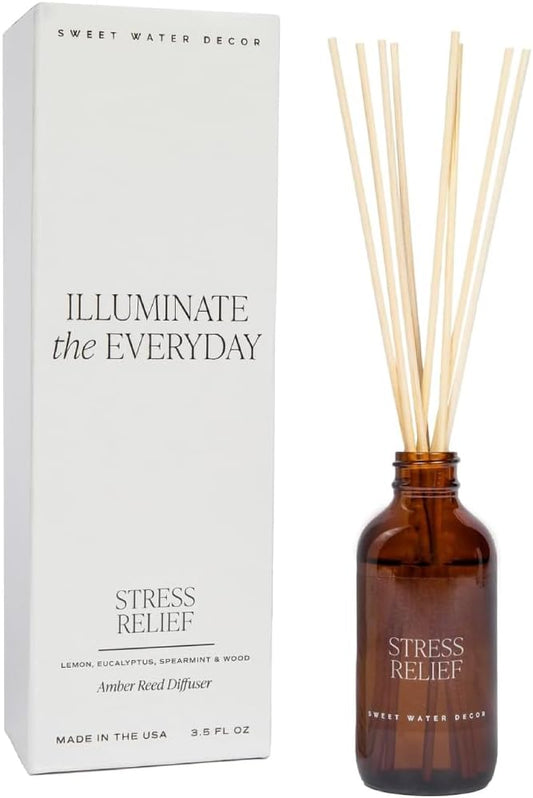 Sweet Water Decor Calming Reed Diffuser Set for Home - Eucalyptus, Spearmint, Citrus, Woods Scented Reed Diffusers - Housewarming Gift, Lasts 4+ Months, Made in The USA