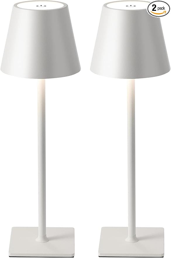 Cordless Table Lamp Rechargeable Lamps: 6000mAh Battery Operated Table Lamp Outdoor Waterproof, Touch Control, Portable Wireless Desk Lamp for Dinner/Bedroom/Restaurant ๏ผWhite2 Pack