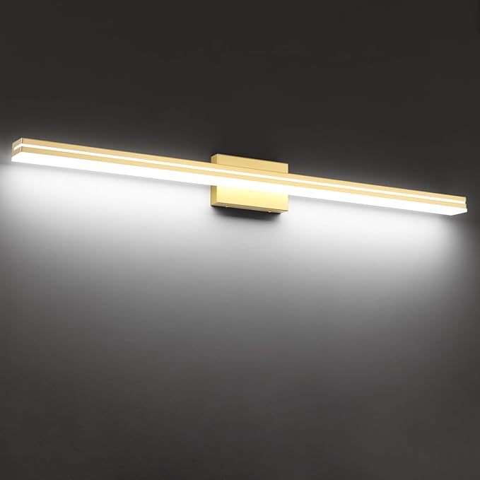 SineRise 48-Inch LED Modern Bathroom Vanity Light Bar, Gold Modern Acrylic Bathroom Wall Lighting Fixtures Over Mirror (Cool White 6000K)