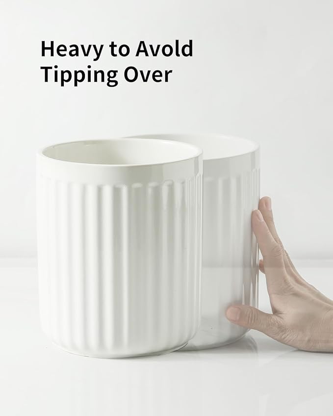 Hasense Utensil Holder, 7.3” x 6.2” Farmhouse Utensil Holder for Kitchen Countertop, Ceramic Cooking Utensil Crock, Kitchen Utensil Organizer for Wedding Gift, Spatula Holder for Counter, White