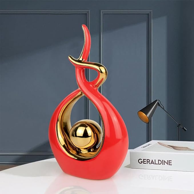 Norrclp Home Decor Modern Abstract Art Ceramic Statue Table Decorations for Dining Room Living Room Office Centerpiece (Red and Gold, Small)