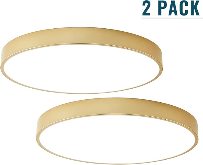 Gold Flush Mount Ceiling Light Fixture LED,24W Bedroom Light Fixture Ceiling Mount Dimmable Set of 2,12 inch Close to Ceiling Light Fixture 5CCT for Kitchen, Bathroom, Living Room