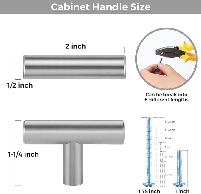 1 Pack Brushed Nickel Cabinet Knobs - Kitchen Cabinet Knobs Silver Cabinet Pulls for Kitchen Cabinet Drawer Stainless Steel Dresser Knobs for Cabinet Hardware 2in Length Single Hole T Bar