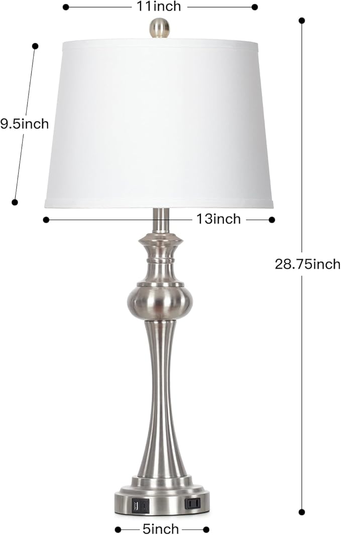 28.75" Silver Table Lamps for Living Room,Touch Lamps for Bedrooms Bedside Lamp 3-Way Dimmable Touch Control, Modern Silver Nightstand Lamp Fabric Shade Mid Century Accent Style(Bulb Inclued)