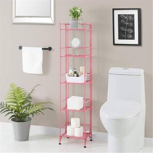Convenience Concepts Xtra Storage Shelves - 5-Tier Folding Metal Storage Shelves, Closet Organizer for Office, Laundry Room, Bedroom, Garage, Kitchen, Bathroom, Pink