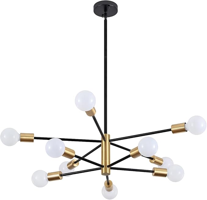 10-Light Modern Chandelier Sputnik Light Fixtures, Mid Century Chandelier Dining Room Light, Black and Gold Ceiling Lights Chandeliers for Bedroom Living Room Kitchen