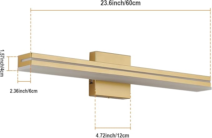 SineRise LED Modern Bathroom Vanity Light Fixtures (24-Inch, 3000K/4000K/6000K, Dimmable), Gold Modern Acrylic Bathroom Wall Lighting Fixtures Over Mirror