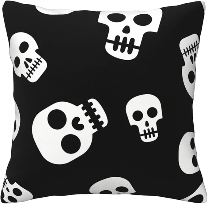 Halloween Pillow Covers 18x18 inch Set of 4, Linen Outdoor Farmhouse Cute Ghost Vintage Skull Spooky Party Supplies Black and White Decorations for Sofa Couch