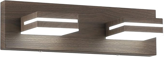 SineRise LED Modern Bathroom Vanity Light Fixtures (2-Light, 15.5-Inch, Dimmable), Brown Wood Painted Modern Acrylic Bathroom Wall Lighting Fixtures Over Mirror (Cool White 6000K)