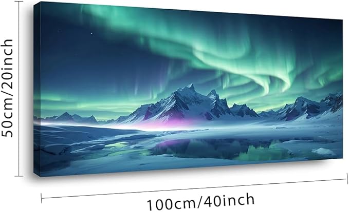 ZESTFLICKR Wall Art canvas prints Aurora Snow Mountain Lake photography Picture Modern Wall Art for romantic gifts Living Room Home Office Decor(20x40inch)