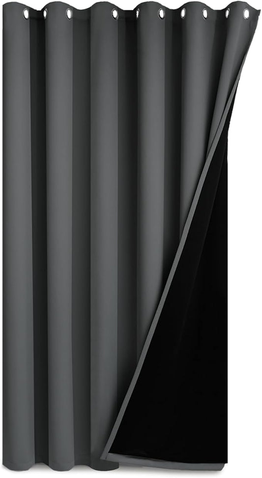 Yakamok Extra Wide Blackout Full Shading Curtains for Patio Door, Thermal Backing Sliding Glass Door Drape, Privacy Assured Window Treatment, Room Divider Curtains,Dark Grey, W100 x L108, 1 Panel