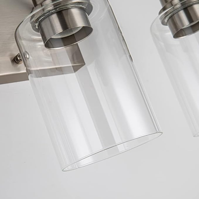 EMONG Brushed Nickel Bathroom Light Fixtures, 3-Light Vanity Lights with Clear Glass Shade, Wall Sconces for Hallway, Farmhouse, Living Room, Kitchen