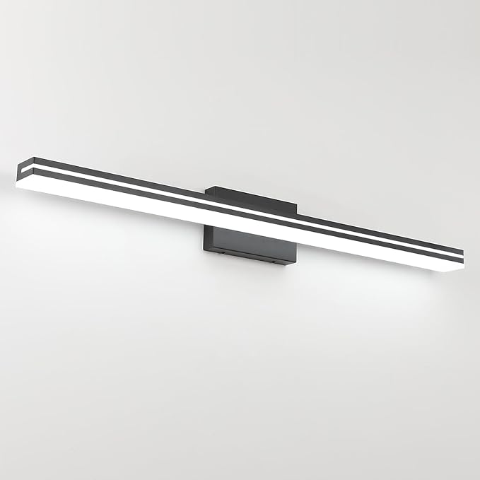 SineRise 40-Inch LED Modern Bathroom Vanity Light Bar, Matte Black Modern Acrylic Bathroom Wall Lighting Fixtures Over Mirror (Cool White 6000K)