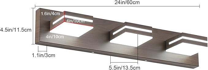 SineRise LED Modern Bathroom Vanity Light Fixtures (3-Light, 24-Inch), Brown Wood Painted Modern Acrylic Bathroom Wall Lighting Fixtures Over Mirror (Cool White 6000K)