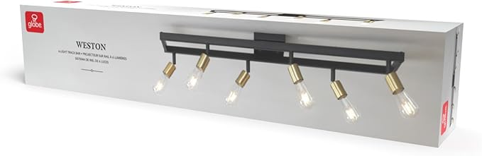 GLOBE Electric 64000096 36" 6-Light Track Lighting, Matte Black, Brass Sockets, Adjustable Pivoting Heads, Ceiling Light Fixture for Kitchen Island, Hallway, or Dining Room, Modern Farmhouse Lights