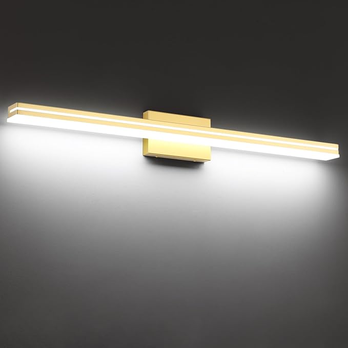 SineRise 40-Inch LED Modern Bathroom Vanity Light Bar, Gold Modern Acrylic Bathroom Wall Lighting Fixtures Over Mirror (Cool White 6000K)