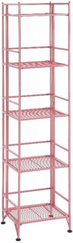 Convenience Concepts Xtra Storage Shelves - 5-Tier Folding Metal Storage Shelves, Closet Organizer for Office, Laundry Room, Bedroom, Garage, Kitchen, Bathroom, Pink