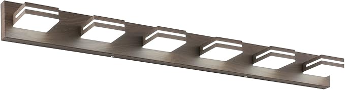 SineRise LED Modern Bathroom Vanity Light Fixtures (6-Light, 48-Inch), Brown Wood Painted Modern Acrylic Bathroom Wall Lighting Fixtures Over Mirror (Cool White 6000K)