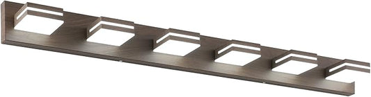 SineRise LED Modern Bathroom Vanity Light Fixtures (6-Light, 48-Inch), Brown Wood Painted Modern Acrylic Bathroom Wall Lighting Fixtures Over Mirror (Cool White 6000K)