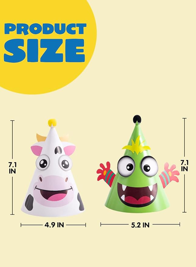 JOYIN 12 Sets Party Hats for Kids Birthday Party Games Craft Activities, Cute Animal Theme Birthday Hats Activity Kits with Stickers for Kids Holiday Theme Party Favors Easter Decoration