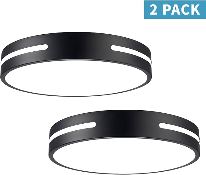 LED Ceiling Light Flush Mount 24W, Black Kitchen Light Fixture Ceiling Mount Dimmable Set of 2, 12 inch Close to Ceiling Light Fixture 5CCT for Bedroom, Bathroom, Living Room