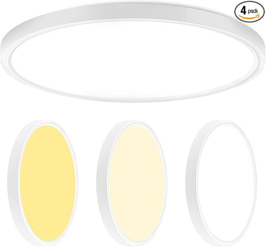 4 Pack Dimmable Flush Mount Ceiling Light, 12 Inch 3 Color Temp Selectable, 20W, Round, White, ETL