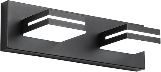 SineRise LED Modern Bathroom Vanity Light Fixtures (2-Light, 15.5-Inch, Dimmable), Matte Black Modern Acrylic Bathroom Wall Lighting Fixtures Over Mirror (Cool White 6000K)