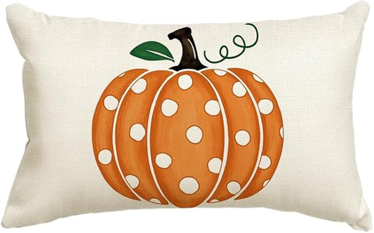 AVOIN colorlife Fall Polka Dots Pumpkin Throw Pillow Cover 12x20 Inch, Seasonal Autumn Thanksgiving Harvest Decoration for Home Sofa Couch