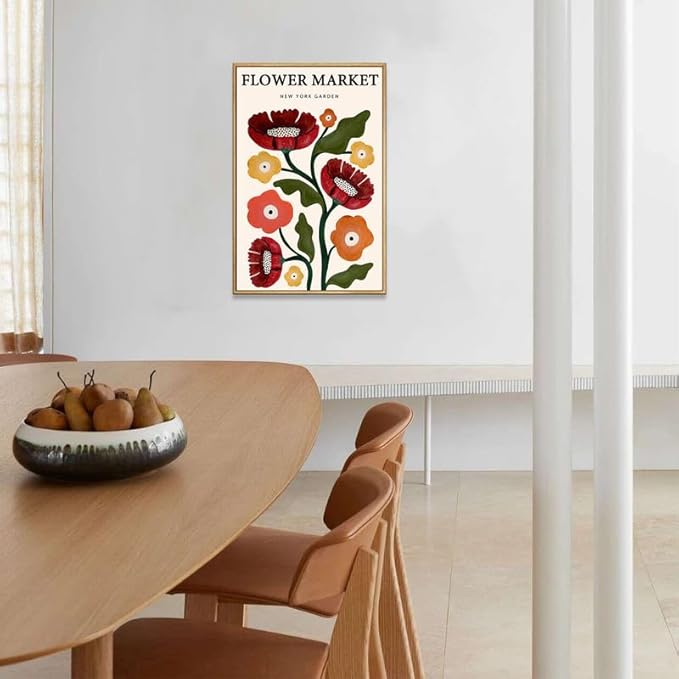 Gufro Framed Vintage Flower Market Canvas Wall Art - Botanical Prints for Living Room Bedroom Decoration - 12''x16'' Natural Framed