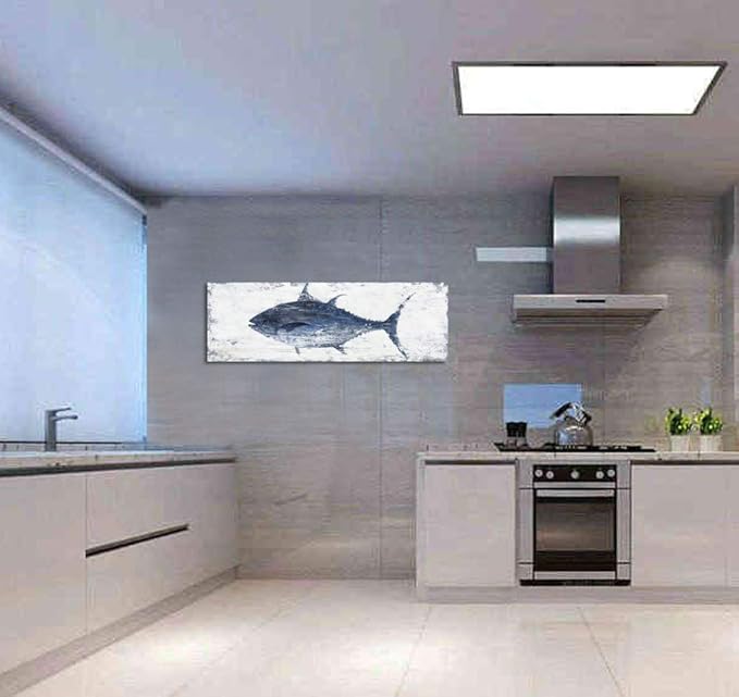 Yihui Arts Vintage Blue Tuna Coastal Wall Art: Rustic Nautical Decor for Beach-Inspired Spaces