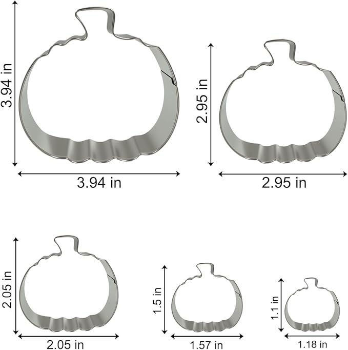Pumpkin Cookie Cutters Set with Box, 5Pcs Large to Tiny Size - 3.94'', 2.95'', 2.05'',1.57'', 1.18'', Stainless Steel Fondant Biscuit Mold for Halloween Fall Thanksgiving Day Holiday Party Decoration