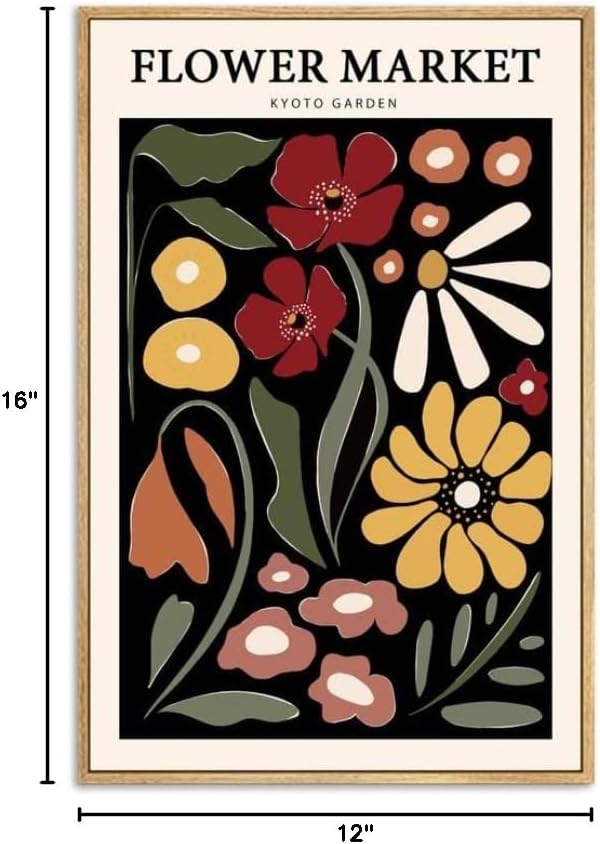 Gufro Framed Red & Yellow Flower Market Canvas Wall Art,Flower Wall Art, Flower Poster Vintage for Living Room Bedroom office Decoration-12''x16''Natural Framed