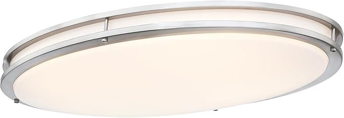 33 Inch Oval Brushed Nickel Ceiling Light Fixture - Flush Mount LED Kitchen Ceiling Lamp 3000K/4000K/5000K Adjustable Brushed Nickel Bathroom LED Light for Bedroom 40W 2500LM