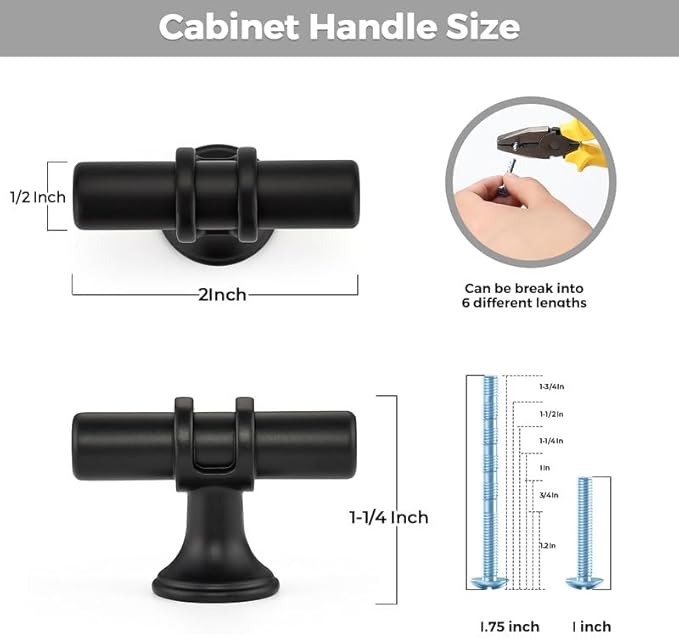 10 Pack Matte Black Cabinet Knobs - Kitchen Cabinet Knobs Black Cabinet Pulls for Kitchen Cabinet Drawer Stainless Steel Dresser Knobs for Cabinet Hardware 2 Inch Length Single Hole T Bar