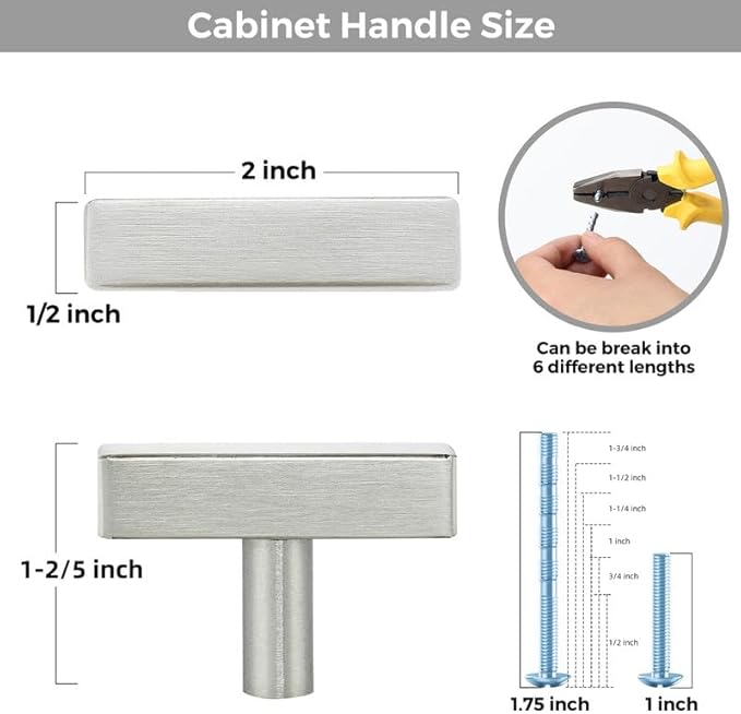 3 Pack Silver Cabinet Knobs - Sqaure Bar Cabinet Pulls Brushed Nickel Knobs for Kitchen Drawer Stainless Steel Dresser Pulls for Kitchen Hardware 2in Length Single Hole