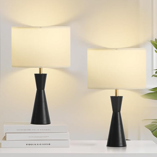 Bedside Lamps Set of 2, 3-Color Dimmable Black Metal Table Lamp for Living Room/Bedroom/Entryway and Other Rooms, Led Bulb Included