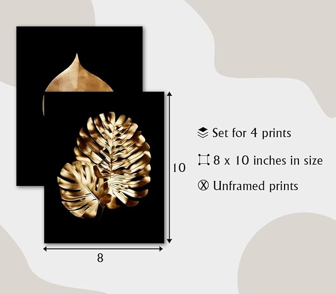 Gold Leaf Art Prints,Modern Black Gold Botanical Tropical Plant Leaves Wall Art Decor,Foliage Inspirational Quotes Canvas Gallery Poster Prints for Bedroom Room Home Decor,Set of 6 (8"X10" Unframed)