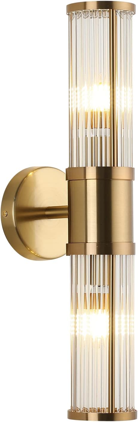 Glass Rods Wall Light Fixture Indoor Brass Bathroom Vanity Lights Beside Mirror Lighting Lamps Up and Down Wall Mounted Light E12 Socket