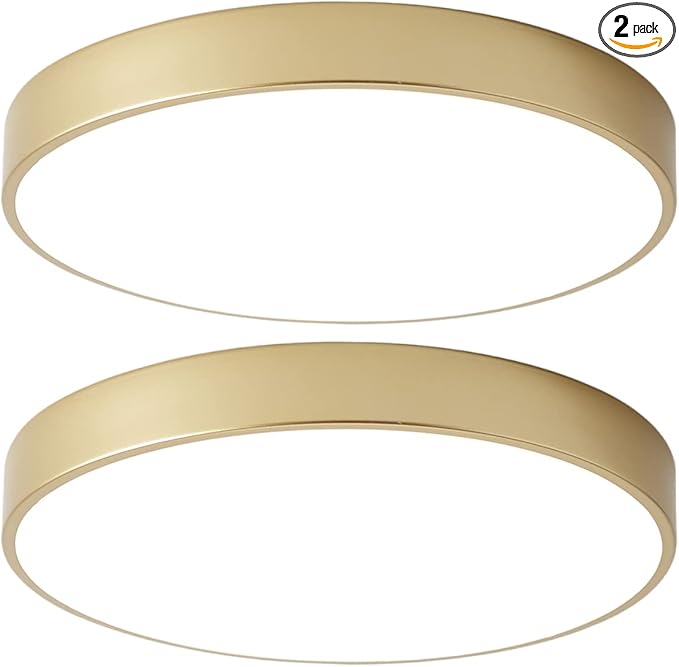 Gold Flush Mount Ceiling Light Fixture LED,24W Bedroom Light Fixture Ceiling Mount Dimmable Set of 2,12 inch Close to Ceiling Light Fixture 5CCT for Kitchen, Bathroom, Living Room
