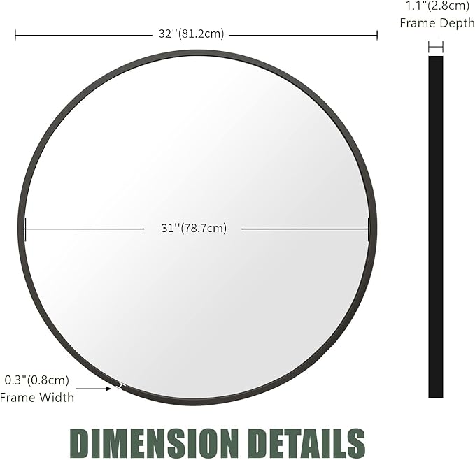 BEAUTYPEAK 32 Inch Round Mirror, Metal Frame Circle Mirror, Wall Mounted for Entryway, Bathroom, Vanity, Living Room, Black